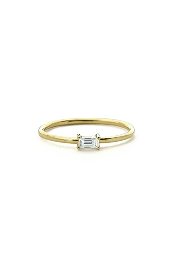 Minimalist Solitaire Engagement Ring for Women 0.2ct Baguette Moissanite 18k Yellow Gold Over Silver