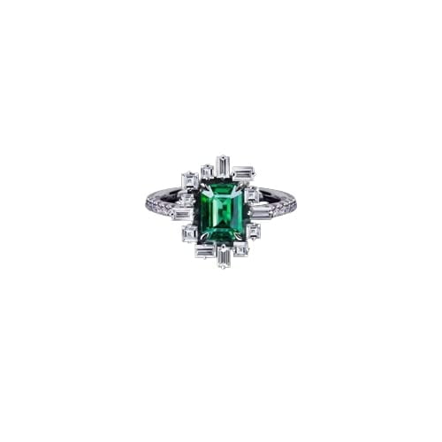 HeartsAndYou Natural Green Emerald Moissanite Halo Cocktail Gatsby Ring 14k SOLID White Gold