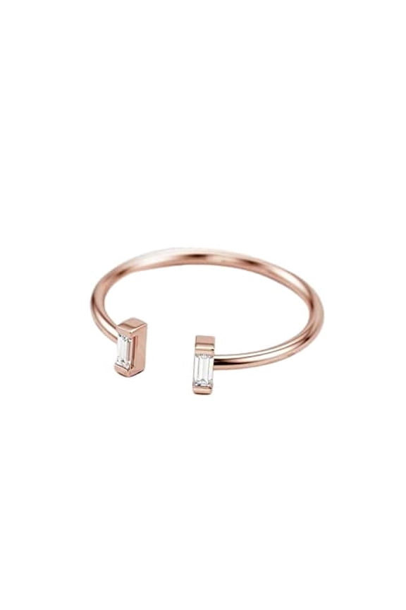 Open Cuff Solitaire Engagement Ring for Women 0.2ct Baguette Cut Moissanite 18k Rose Gold Over Silver