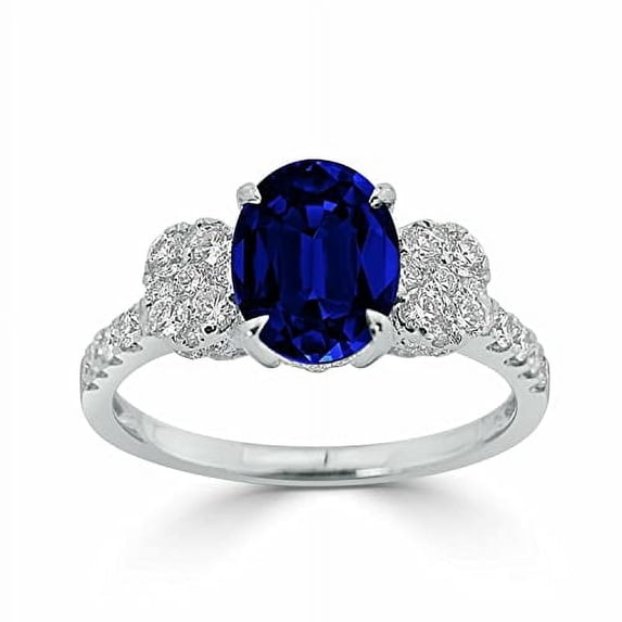 HeartsAndYou Oval Cut Natural Sapphire Cluster Accent & Moissanite Ring 14k SOLID White Gold