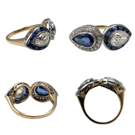 HeartsAndYou Pear Natural Sapphire & Moissanite Halo Art Deco Ring Rose 14k SOLID White Gold