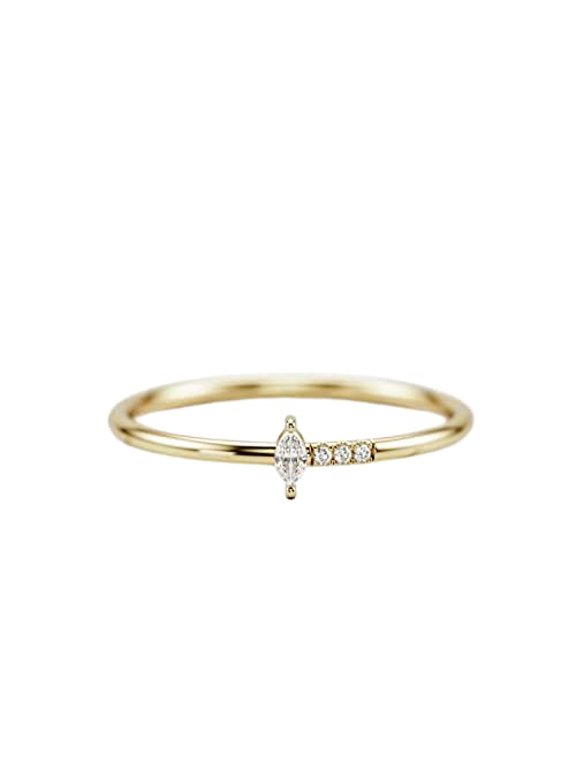 Petite Minimalist Engagement Ring for Women 0.3ct Marquise Cut Moissanite 18k Yellow Gold Over Silver