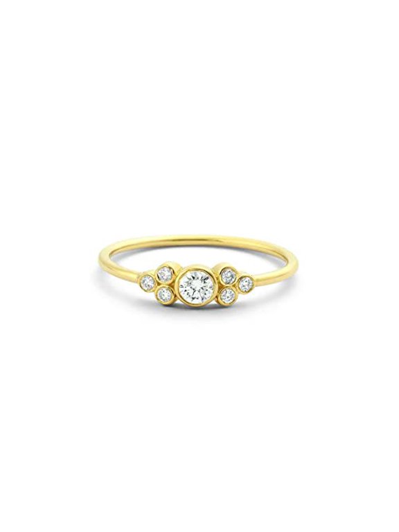 Petite Minimalist Engagement Ring for Women 1.2ct Round Cut Moissanite 18k Yellow Gold Over Silver