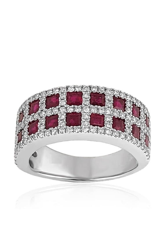 Princess Natural Ruby Moissanite Squares Halo Band Ring 14k SOLID White Gold