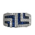 thumbnail image 1 of HeartsAndYou Princess Natural Sapphire & Moissanite Art Deco Wide Ring 14k SOLID White Gold, 1 of 9