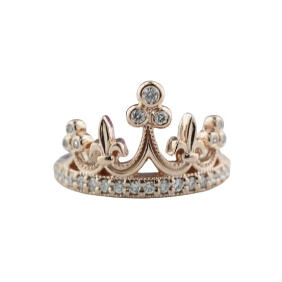 HeartsAndYou Queen Princess Crown Engagement Ring for Women 1ct Round Cut Moissanite 18k Rose Gold Over Silver