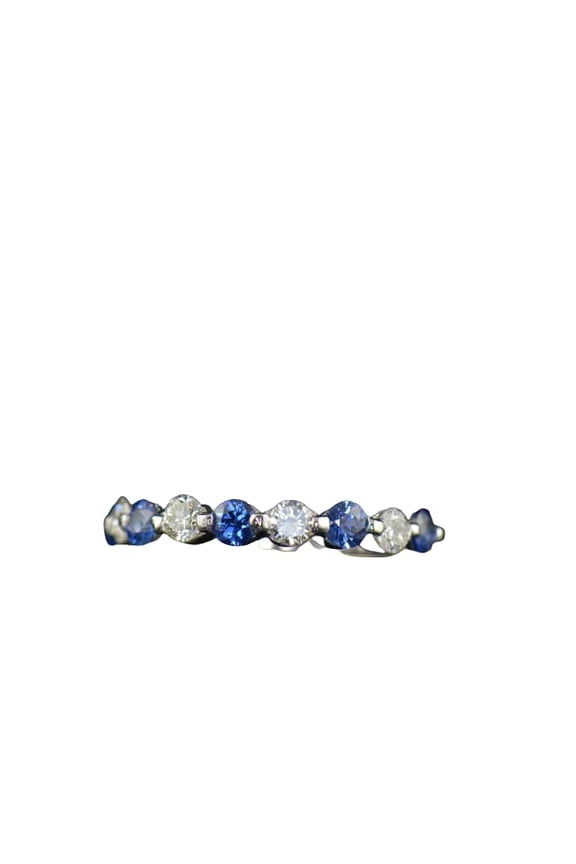 Round Alternate Natural Sapphire Moissanite Stackable Band 14k SOLID White Gold