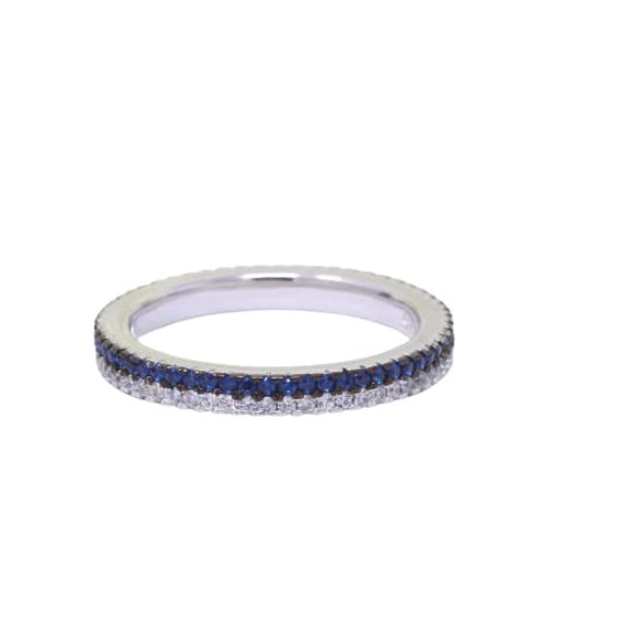 HeartsAndYou Round Natural Sapphire & Moissanite Two Row Eternity Band 14k SOLID White Gold