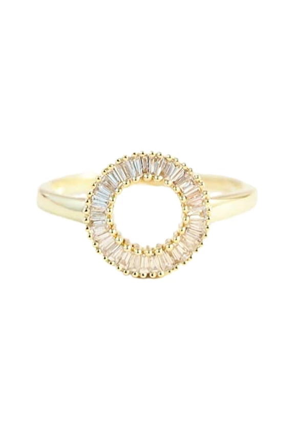 Round Open Circle Engagement Ring for Women 2ct Baguette Cut Moissanite 18k Yellow Gold over Silver