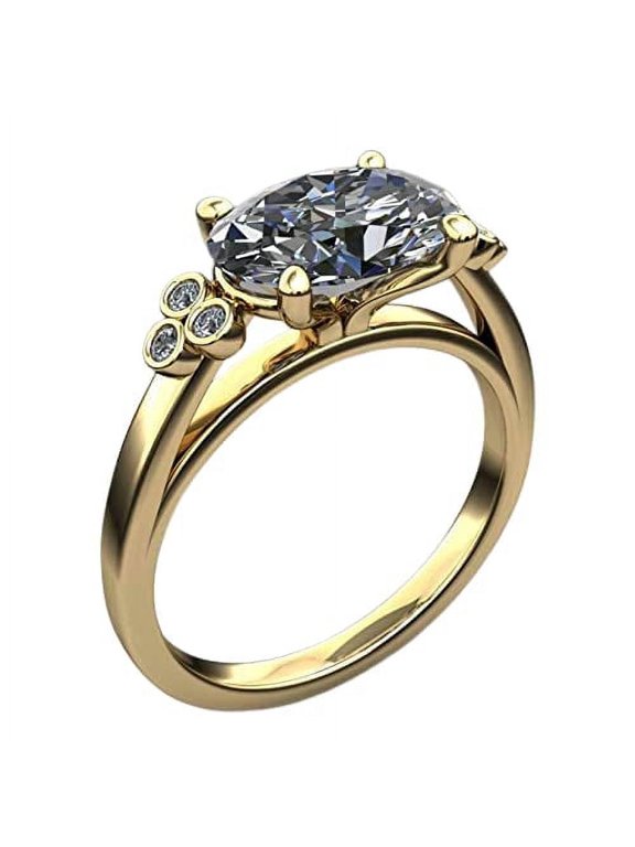 Solitaire Bezel Set Round Accents Ring 2ct Oval Cut Moissanite 18k Yellow Gold over Silver