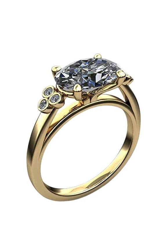 Solitaire Bezel Set Round Accents Ring 2ct Oval Cut Moissanite 18k Yellow Gold over Silver