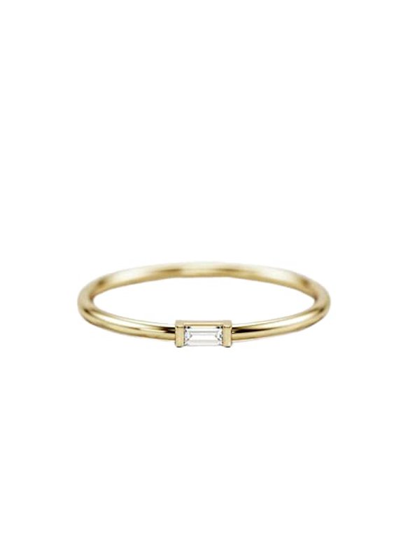Solitaire Petite Engagement Ring for Women 0.2ct Baguette Cut Moissanite 18k Yellow Gold Over Silver