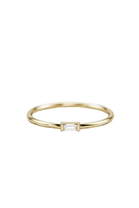 Solitaire Petite Engagement Ring for Women 0.2ct Baguette Cut Moissanite 18k Yellow Gold Over Silver