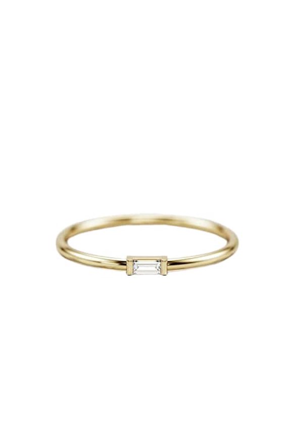 Solitaire Petite Engagement Ring for Women 0.2ct Baguette Cut Moissanite 18k Yellow Gold Over Silver