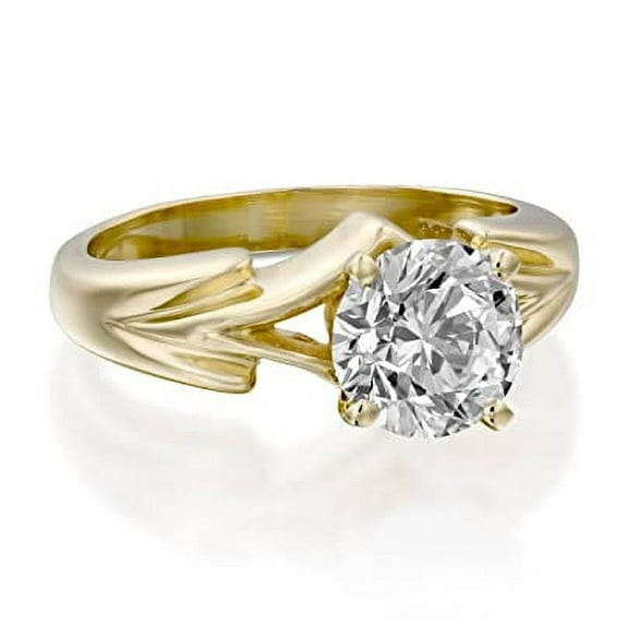 HeartsAndYou Solitaire Promise Engagement Ring for Women 2ct Round Cut Moissanite 18k Yellow Gold over Silver