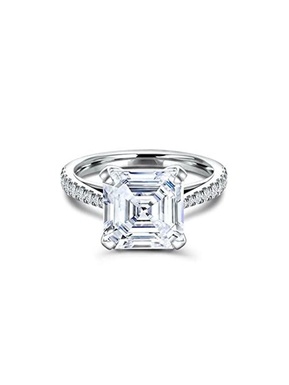 Solitaire with Accents Engagement Ring for Women 2.25ct Asscher Moissanite 18k White Gold Over Silver