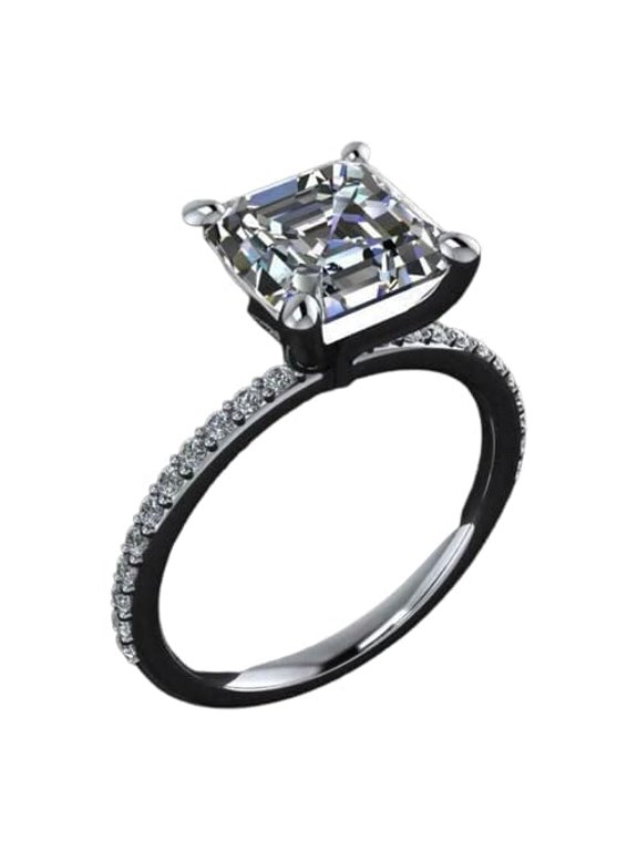 Solitaire with Accents Engagement Ring for Women 3.2ct Asscher Moissanite 18k White Gold over Silver
