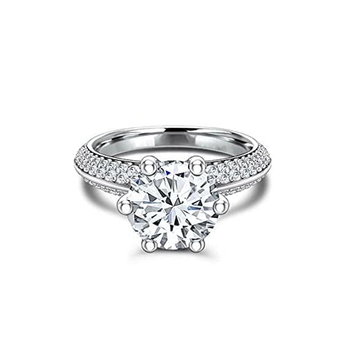 HeartsAndYou Stylish Four Row Engagement Ring for Women 2.5ct Round Cut Moissanite 18k White Gold over Silver