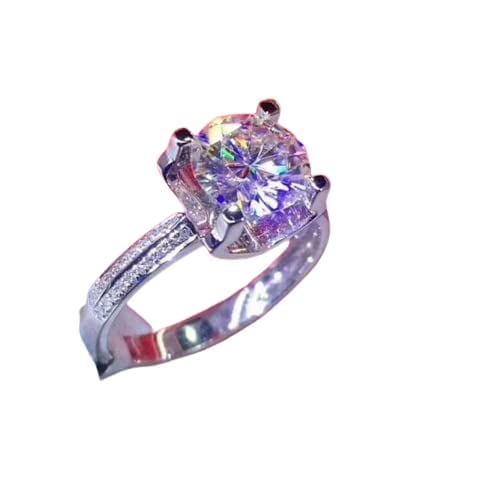HeartsAndYou Two Row Accents Engagement Ring for Women 2ct Round Cut Moissanite 18k White Gold over Silver