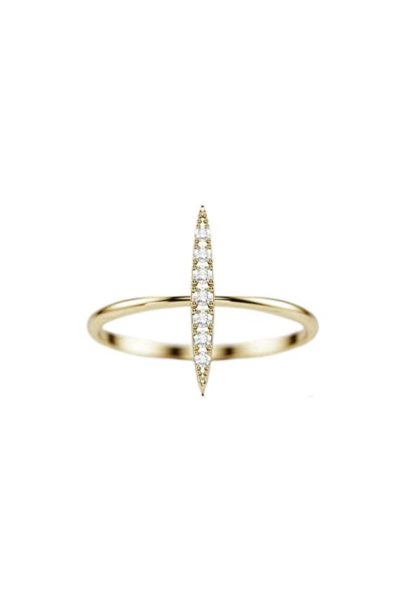 Vertical Bar Women Engagement Ring for Women 1ct Round Cut Moissanite 18k Yellow Gold Over Silver