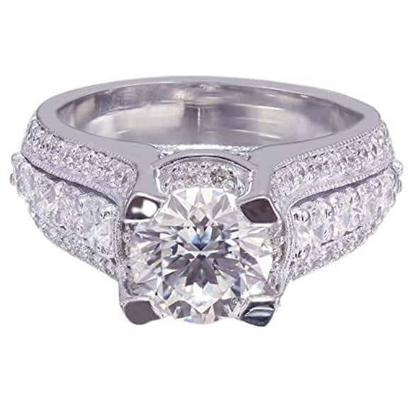 HeartsAndYou Vintage Inspired Promise Engagement Ring for Women 4ct Round Cut Moissanite 18k White Gold over Silver