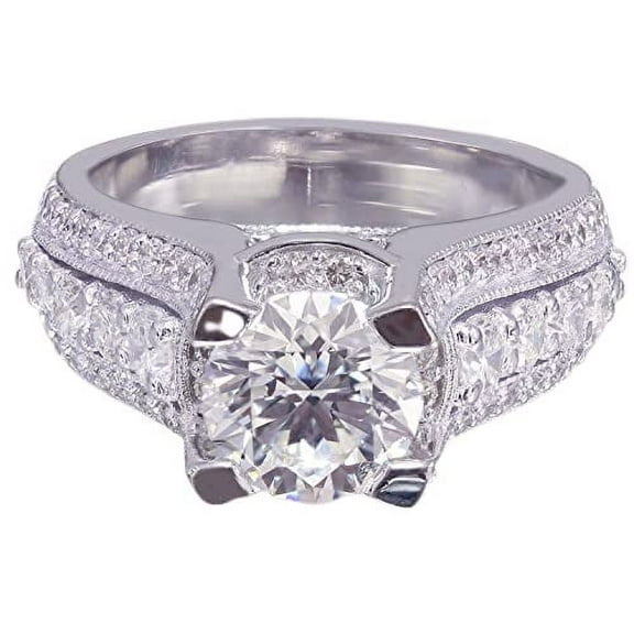 HeartsAndYou Vintage Inspired Promise Engagement Ring for Women 4ct Round Cut Moissanite 18k White Gold over Silver