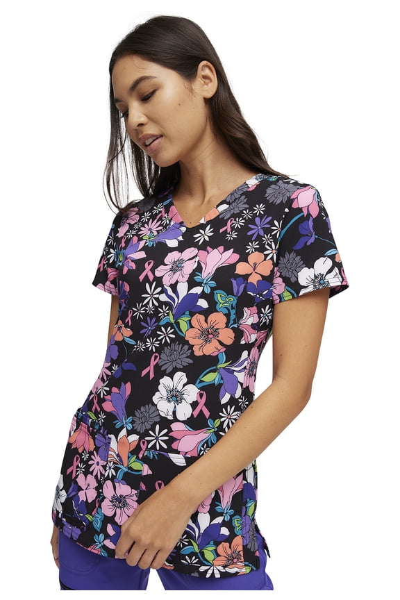 Prints Scrubs Top For Women V-Neck HS614, S, Hopeful Blooms
