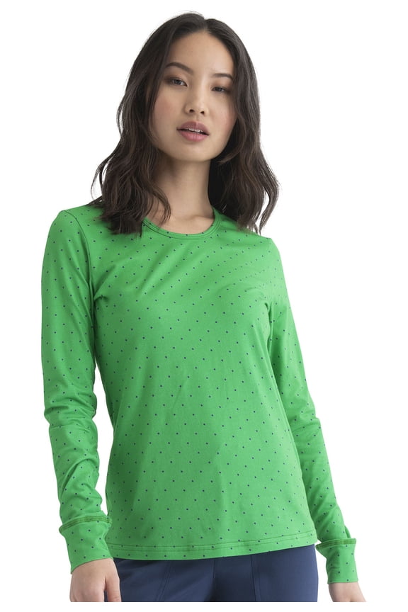 Underscrub Knit Tees for Women, Plus Size, HS672, M, Let's Polka Dot Kelly Green