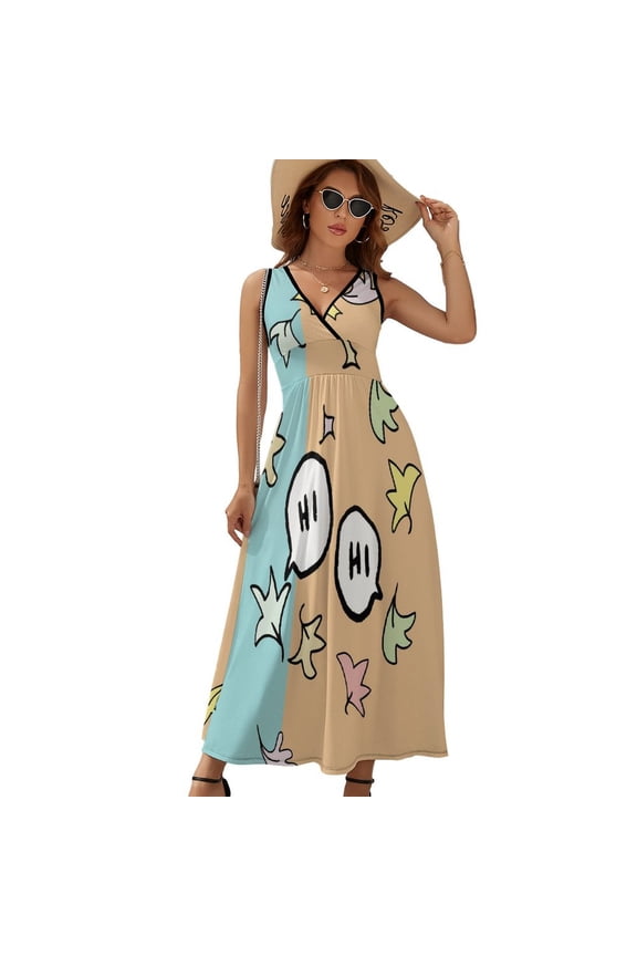 Heartstopper Hi Dress Summer Street Style Bohemia Long Dresses Female Sleeveless Printed Maxi Dress