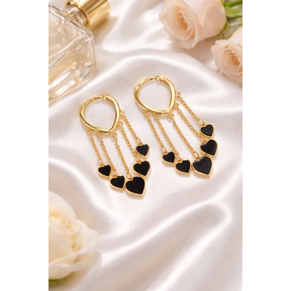 RubyLee Elegance Heart Dangle Gold, Black Fashion for Women Earrings, Stainless Steel, Includes Jewelry Pouch, 2 Count