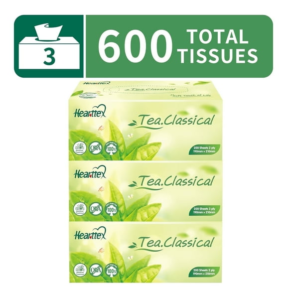 Hearttex Facial Tissues - FSC Certified, 2-Ply, Ultra Absorbent, 600 Count (Bulk Cube Boxes