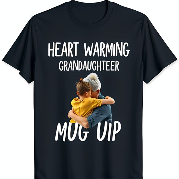 Heartwarming Granddaughter T-Shirt with Grandma Embrace Graphic Blue