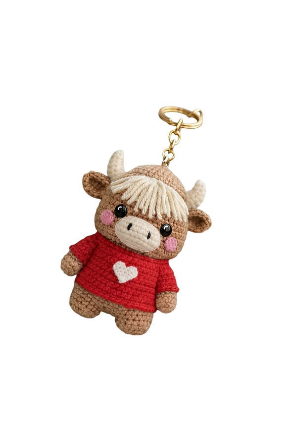 Heartwarming Highland Cattle Couple Keychains Fabric Construction Animal Keyring Best Lovers Accessory