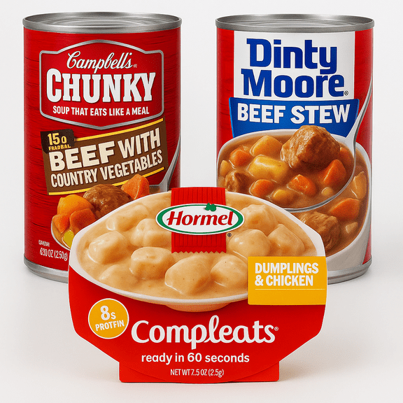 Hearty Meal Variety 3-Pack Hormel Compleats, Dinty Moore & Campbells Chunky Easy Microwave Meals