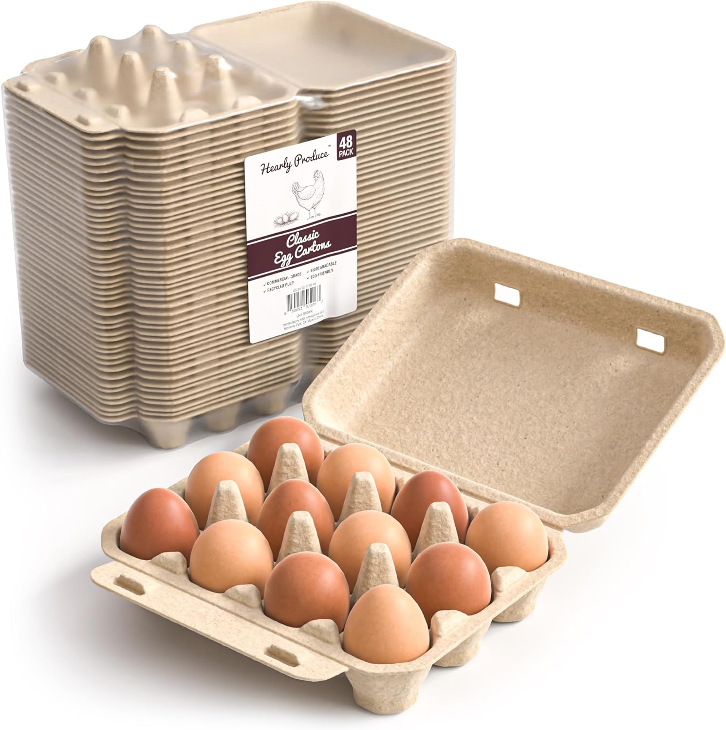 Hearty Produce 3x4 Egg Cartons (30-Pack) | 12 Count | Biodegradable & Recycled Pulp | Perfect for Family-owned Farm