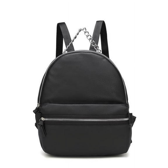 Hearty Trendy Fashion Vegan Leather Backpack with Metal Chain Handle, Black