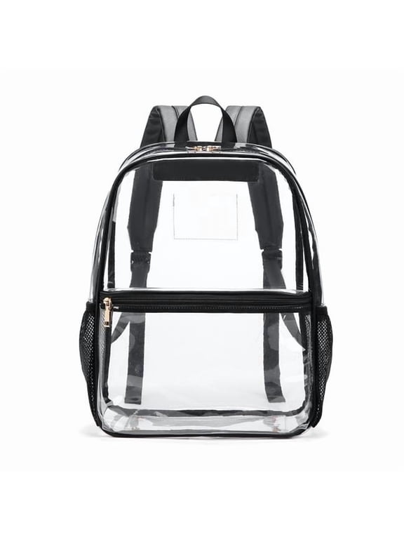 CL102W Lightweight Transparent Clear Backpack with PU Shoulder Traps and Mesh Pockets