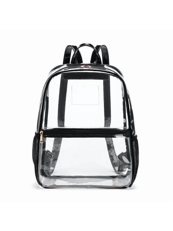 CL102N Lightweight Transparent Clear Backpack with Patent PU Shoulder Traps and Mesh Pockets