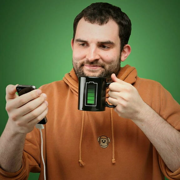 Heat-Activated Color Changing Ceramic Mug 12oz - Battery Meter Design for Coffee/Tea, Thermochromic Gift for Tech Lovers/Mom/Dad (Dishwasher & Microwave Safe) As shown