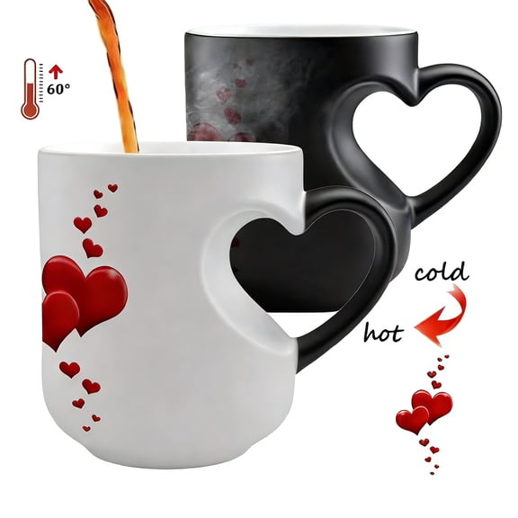 Heat Activated Heart Mug - 11oz Color Changing Ceramic Cup Reveals Secret Message, Novelty Gift.