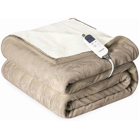 Heat Blanket 50'x60' Throw,Soft Flannel & Sherpa Reversible Electric Blanket wit
