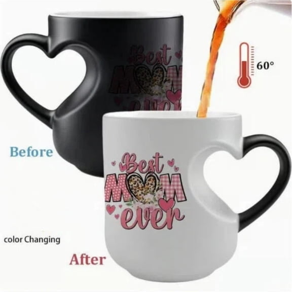 Heat Changing Mug, Heart-Shaped Color Changing Magic Ceramic Mug, Funny Heat Sensitive Coffee Mugs Reveals Surprise Design When Filled with Hot Drinks, Mothers Day Gifts, 11 oz, Black