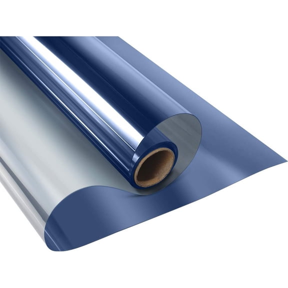 Window Privacy Film One Way Daytime Privacy Static Cling Sun Blocking Anti UV Reflective Window Tint for Home and Office, Dark Blue-Silver, 15.7 Inch X 6.5 Feet