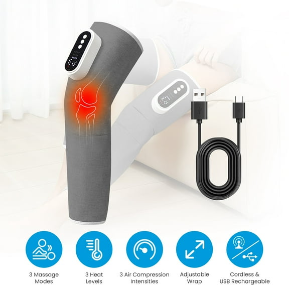 Heat Cordless Leg Massager, Air Compression Massager with 3 Modes Adjustable Wrap