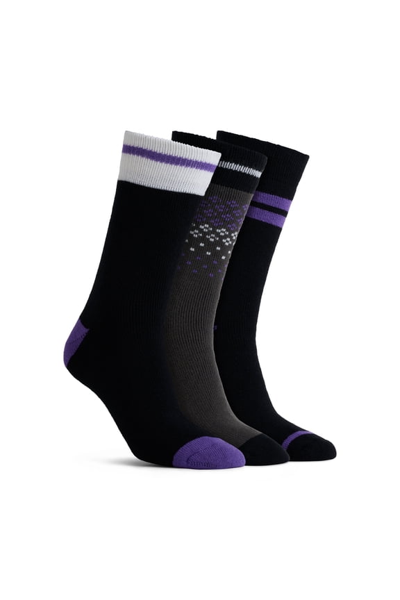 Women’s Brushed Acrylic Heat Crew Socks, 3 Pairs, Black/Purple, Size 4-10