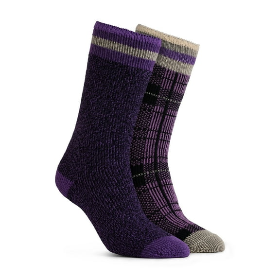 Polar Heat Nanuuq Women’s Brushed Acrylic Heat Crew Socks, 2 Pairs, Purple Mix, Size 4-10
