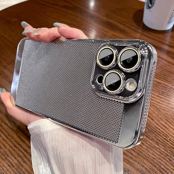 Heat Dissipation Breathable Cooling Case for iPhone 14 13 12 11 Pro Max Plating Electroplate Shockproof Slim Cover (for iPhone 13 Pro Max,Silver)