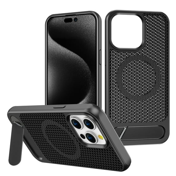 Heat Dissipation Breathable Cooling Phone Case with Stand for iPhone 12/12 Pro, Ultra Thin Ultra Lightweight Resistant Stereo Mesh Design Compatible with Magsafe for iPhone 12/12 Pro, Black