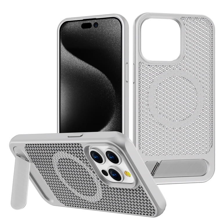 Heat Dissipation Breathable Cooling Phone Case with Stand for iPhone 14/13,  Ultra Thin Ultra Lightweight Resistant Stereo Mesh Design Compatible with  Magsafe for iPhone 14/13, Silver - Walmart.com