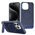 thumbnail image 1 of Heat Dissipation Breathable Cooling Phone Case with Stand for iPhone 14 Pro Max, Ultra Thin Ultra Lightweight Resistant Stereo Mesh Design Compatible with Magsafe for iPhone 14 Pro Max, Navyblue, 1 of 8